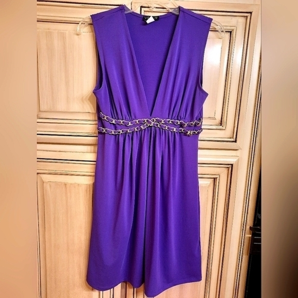 VENUS Dress‎ Purple V Neck! Gold Chain Accent! SMALL Swim Cover-up! CUTE!